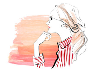 見つめる女性　暖色