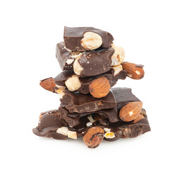 Chocolate with nuts on white background