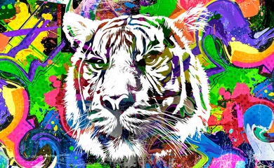Deurstickers tiger in the jungle color art  © reznik_val