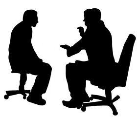 説明をする医者と椅子に座る患者のシルエット