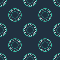 Line Car tire icon isolated seamless pattern on black background. Vector