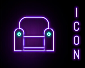 Glowing neon line Armchair icon isolated on black background. Colorful outline concept. Vector