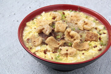 Freshly cooked Filipino food called Lugaw or rice porridge or congee