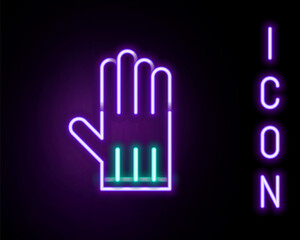 Glowing neon line Leather glove icon isolated on black background. Colorful outline concept. Vector