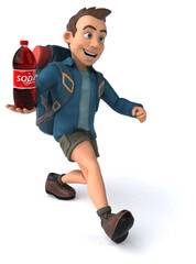 Fun illustration of a 3D cartoon backpacker
