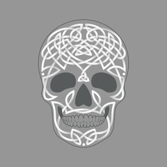 Vector skull celtic white pattern on gray background