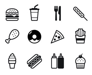 Fast food icon set, Flat design on white background, Vector illustration