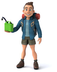 Fun illustration of a 3D cartoon backpacker