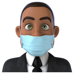 Fun 3D illustration of a black business man with a mask