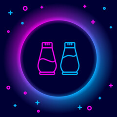 Obraz na płótnie Canvas Glowing neon line Salt and pepper icon isolated on black background. Cooking spices. Colorful outline concept. Vector