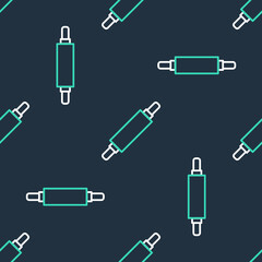 Line Rolling pin icon isolated seamless pattern on black background. Vector