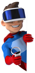 Fun 3D Illustration of a superhero with a VR Helmet