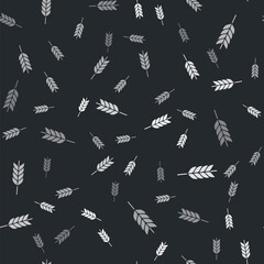 Obraz premium Grey Cereals set with rice, wheat, corn, oats, rye, barley icon isolated seamless pattern on black background. Ears of wheat bread symbols. Vector