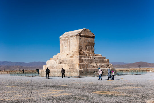 Pasargadae, Iran - December 16, 2015: Tourists visiting the tomb of Cyrus the Great at Pasargadae, located near Shiraz, Iran