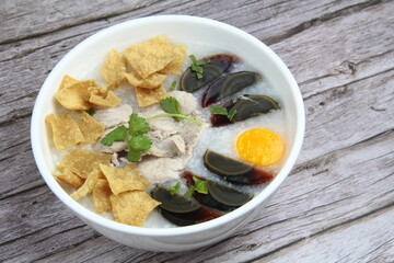 Freshly cooked Filipino food called Lugaw or rice porridge or congee