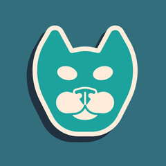 Green Cat icon isolated on green background. Long shadow style. Vector