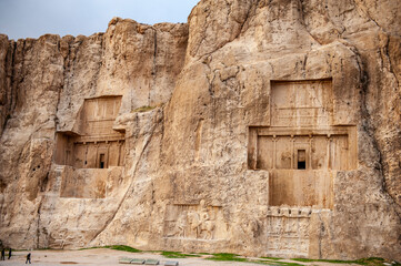 Tombs of Artaxerxes I and Darius the Great, kings of the Achaemenid empire, located in the Naqsh-e Rostam necropolis in Iran - 423654712