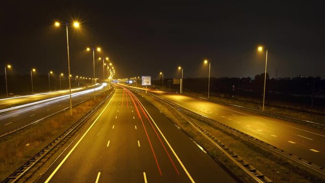 Time lapse of highways at night near Barendrecht in the west of the Netherlands