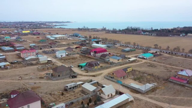 A village on the shore of Issyk-Kul. View from above.