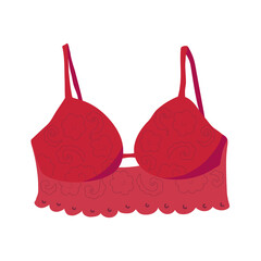 Color woman classic lace bra in  flat style isolated on white background. It can be used as icon or design element.