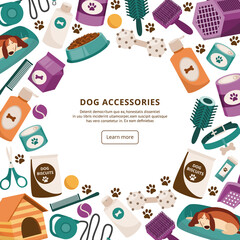 Obraz premium Vector banner for pet shop to sale goods and supplies for care dog.