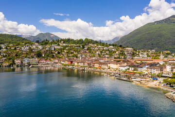 Fototapeta na wymiar Aerial view of the Ascona old town by lake Maggiore in Canton Ticino in Switzerland