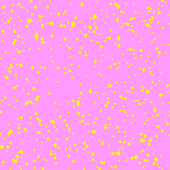 Artistic splash vector seamless pattern. Abstract spray texture or background. Yellow paint spots, dots on pink backdrop