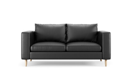 Modern black leather upholstery sofa on isolated white background. Furniture for modern interior,...