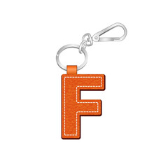 Letter F key chain, leather texture keychain, bag charm, key ring vector