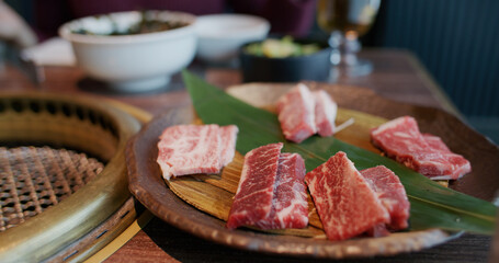Slice of beef prepare for grill in restaurant