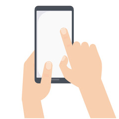 hand touches the screen of the mobile device