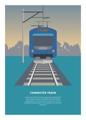 Traveling by electric commuter train. Simple flat illustration