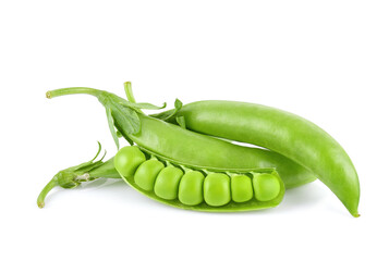 Fresh green pea pod  isolated on white background