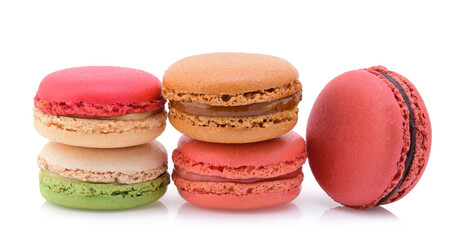 Heap of colorful macaroons isolated on white background
