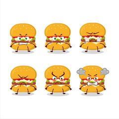 Cheeseburger cartoon character with various angry expressions