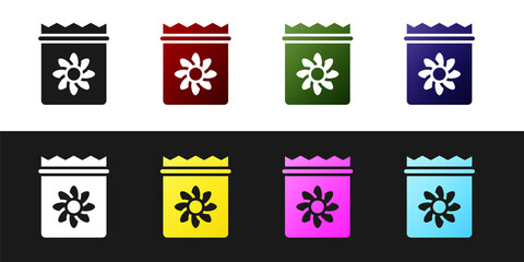 Set Pack full of seeds of a specific plant icon isolated on black and white background. Vector