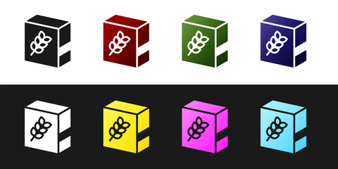 Set Flour pack icon isolated on black and white background. Vector