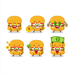 Cheeseburger cartoon character with cute emoticon bring money
