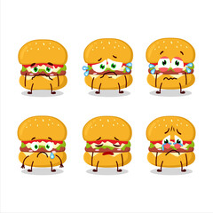 Cheeseburger cartoon in character with sad expression