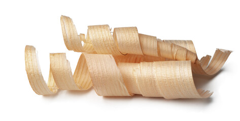 Wood shavings isolated on white background