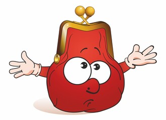 Wallet, Cash purse. Cute cartoon character. Emotions of bewilderment and confusion. Coin wallet. Retro Style Wallet Characters.