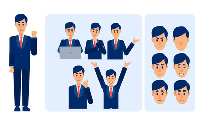 若手ビジネスマン/動かしやすいキャラクター素材です。モーショングラフィックスで使いやすい関節ごとにパーツが分かれています。ライトなビジネスデザインにマッチします。