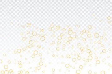 Golden air bubbles, oxygen, champagne crystal clear, isolated on a transparent background of modern design. Vector illustration of eps 10.