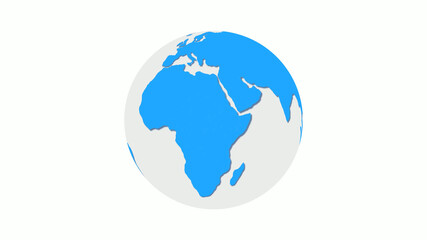 Aqua and white color 3d earth icon, 3d planet icon in white background