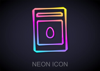 Glowing neon line Pack full of seeds of a specific plant icon isolated on black background. Vector