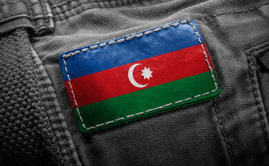 Tag on dark clothing in the form of the flag of the Azerbaijan