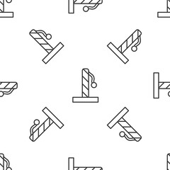 Obraz premium Grey line Cat scratching post with toy icon isolated seamless pattern on white background. Vector