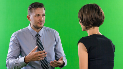 Female presenter asking a famous celebrity at tv studio