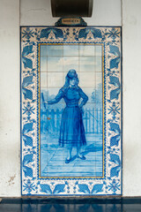 Panels of azulejos describing maritime life in the station of Ovar, Portugal