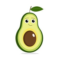 Cute, cartoon avocado fruit. Isolated on a white background. Vector illustration.